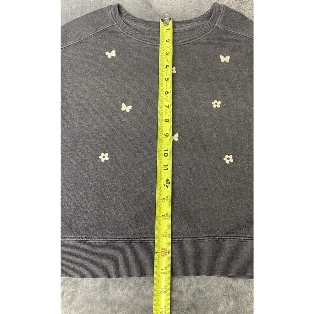 Cat & Jack Faded Gray Butterfly & Flower Sweatshirt Girls Size L 10-12